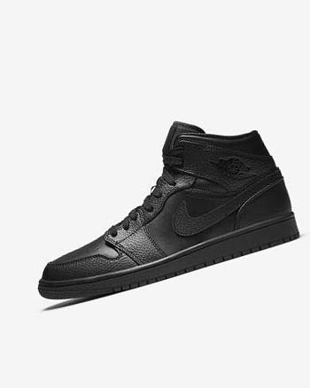 Black / Black / Black Men's Nike Air Jordan 1 Mid Sneakers | UK5242