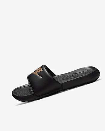 Black / Black / Metal Red Brown Women's Nike Victori One Slides | UK5501