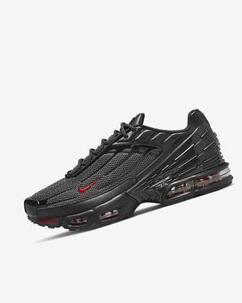 Black / Black / Silver / Red Men's Nike Air Max Plus 3 Sneakers | UK1176