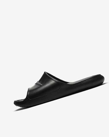 Black / Black / White Women's Nike Victori One Slides | UK5467