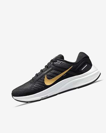 Black / Dark Grey / Metal Gold Women's Nike Air Zoom Structure 24 Running Shoes | UK3270