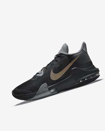 Black / Grey / Dark Grey / Metal Gold Men's Nike Air Max Impact 3 Basketball Shoes | UK5433