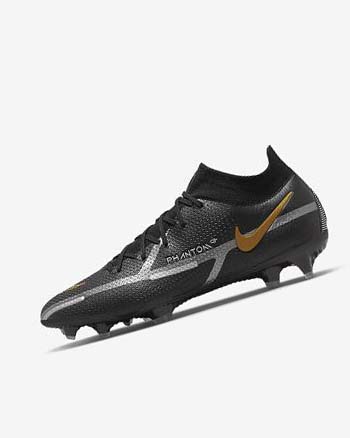 Black / Metal Gold / Metal Silver / Metal Dark Grey Women's Nike Phantom GT2 Dynamic Fit Elite FG Football Boots | UK2376