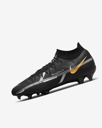 Black / Metal Gold / Metal Silver / Metal Dark Grey Women's Nike Phantom GT2 Pro Dynamic Fit FG Football Boots | UK3259