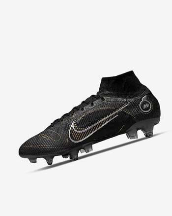 Black / Metal Silver / Grey / Metal Gold Men's Nike Mercurial Superfly 8 Elite SG-PRO Anti-Clog Traction Football Boots | UK3276