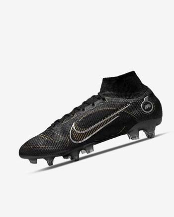 Black / Metal Silver / Grey / Metal Gold Women's Nike Mercurial Superfly 8 Elite SG-PRO Anti-Clog Traction Football Boots | UK5275