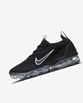 Black / Metal Silver / White Women's Nike Air VaporMax 2021 FK Sneakers | UK2765