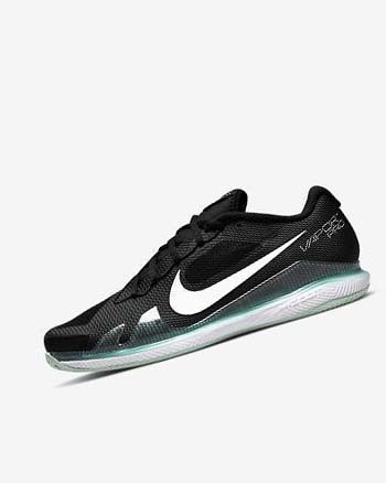 Black / Mint / White Men's Nike Court Air Zoom Vapor Pro Tennis Shoes | UK2719