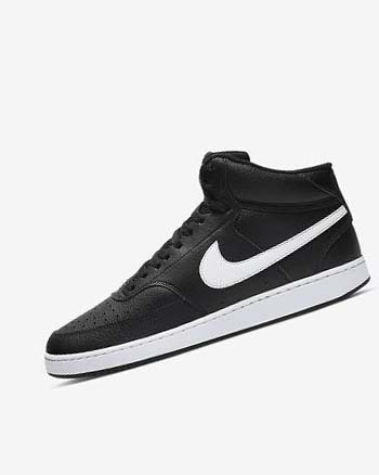 Black / White Men's Nike Court Vision Mid Sneakers | UK3149