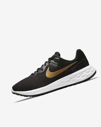 Black / White / Metal Gold Men's Nike Revolution 6 Next Nature Running Shoes | UK2981