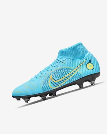 Blue / Orange Men's Nike Mercurial Superfly 8 Academy SG-PRO Anti-Clog Traction Football Boots | UK2314