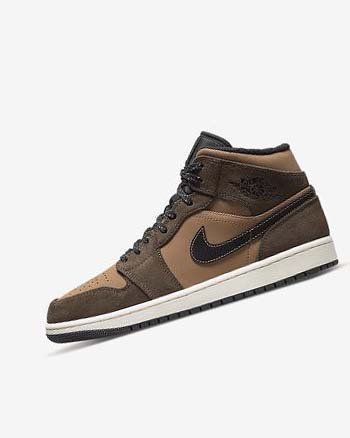 Dark Chocolate / Brown / Black / Red Men's Nike Air Jordan 1 Mid SE Sneakers | UK4839