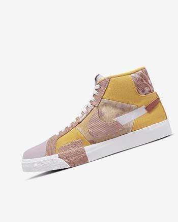 Gold / White Men's Nike SB Zoom Blazer Mid PRM Skate Shoes | UK4826