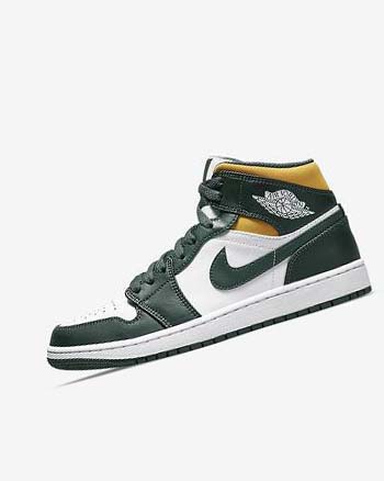 Green / White Men's Nike Air Jordan 1 Mid Sneakers | UK3287