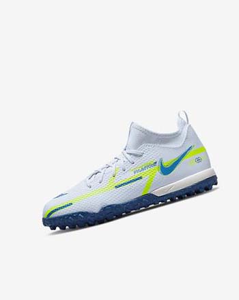 Grey / Light Blue / Dark Blue Boys' Nike Jr. Phantom GT2 Academy Dynamic Fit TF Football Shoes | UK2303