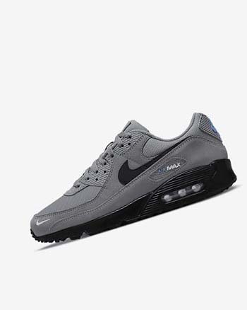 Grey / Light Blue / Metal Silver / Black Men's Nike Air Max 90 Casual Shoes | UK5382