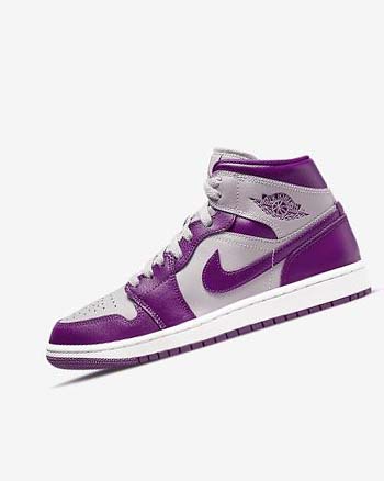 Grey / Red Purple Women's Nike Air Jordan 1 Mid Sneakers | UK2377