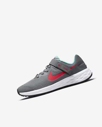 Grey / Turquoise / Red Boys' Nike Revolution 6 FlyEase Running Shoes | UK2949