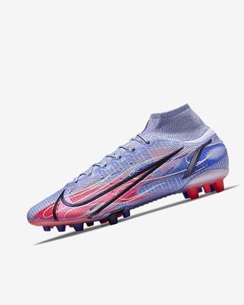 Indigo / Light Red / Metal Silver Women's Nike Mercurial Superfly 8 Elite KM AG Football Boots | UK2241