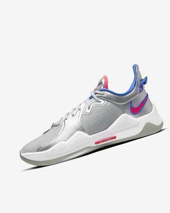 Metal Silver / Royal / Red Men's Nike PG 5 Basketball Shoes | UK2284