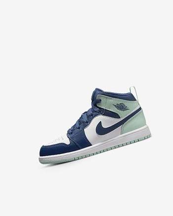 Navy / White / Mint Boys' Nike Jordan 1 Mid Shoes | UK5477