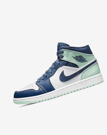 Navy / White / Mint Men's Nike Air Jordan 1 Mid Sneakers | UK4965