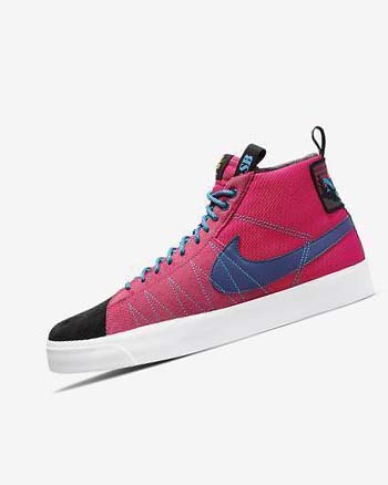 Pink / Blue / Deep Royal Blue Men's Nike SB Zoom Blazer Mid PRM Skate Shoes | UK2563