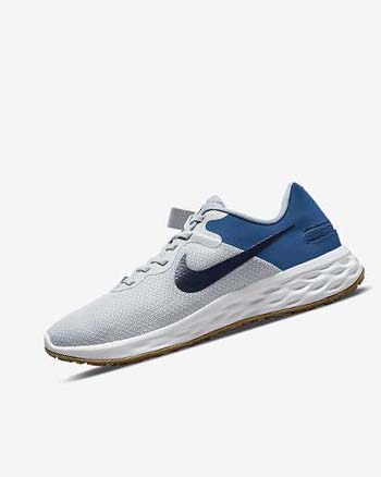 Platinum / Dark Blue / Blue / Blue Men's Nike Revolution 6 FlyEase Next Nature Running Shoes | UK1104