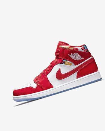 Red / Navy / White Men's Nike Air Jordan 1 Mid SE Sneakers | UK4893