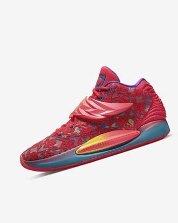 Red / Yellow / Purple / Green Men's Nike KD14 Basketball Shoes | UK2720