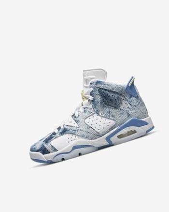 White / Black / Blue Boys' Nike Air Jordan 6 Retro Shoes | UK5253