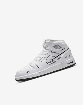 White / Black Boys' Nike Air Jordan 1 Mid Sneakers | UK1170