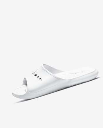 White / Black Men's Nike Victori One Slides | UK3043