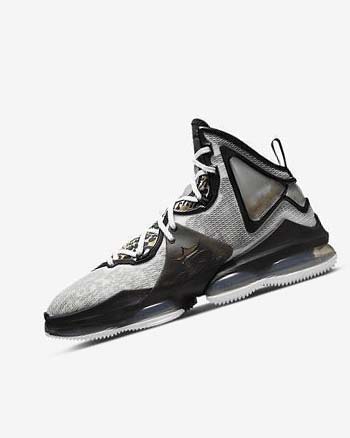 White / Black / Metal Gold Men's Nike LeBron 19 Basketball Shoes | UK5550