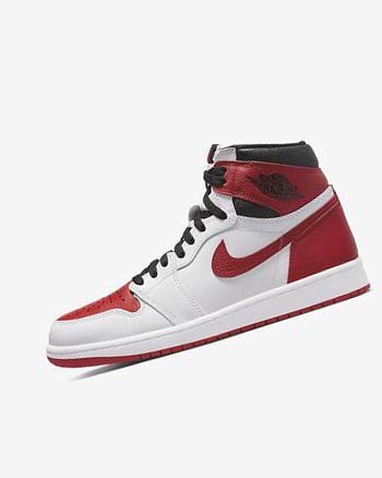 White / Black / Red Men's Nike Air Jordan 1 Retro High OG Sneakers | UK4561