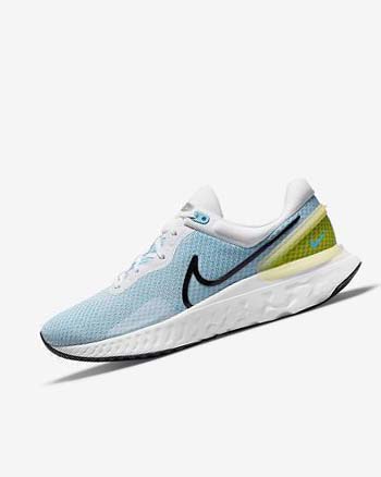 White / Blue / Black Men's Nike React Miler 3 Running Shoes | UK3048