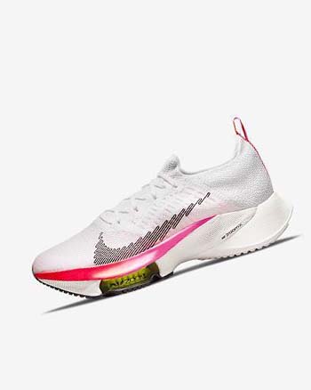 White / Coral / Pink / Black Men's Nike Air Zoom Tempo NEXT% Flyknit Running Shoes | UK2761