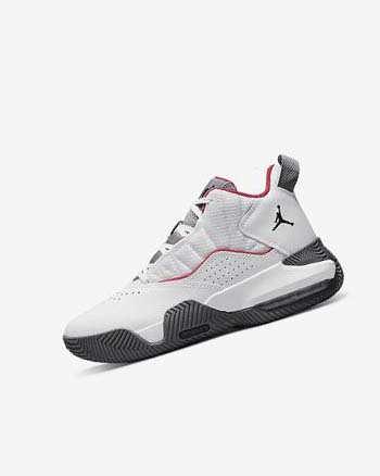 White / Deep Grey / Red / Black Boys' Nike Jordan Stay Loyal Basketball Shoes | UK1193