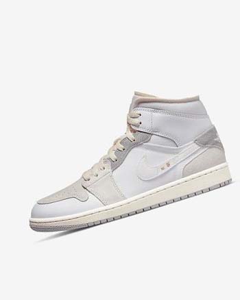 White / Grey Men's Nike Air Jordan 1 Mid SE Craft Sneakers | UK2758