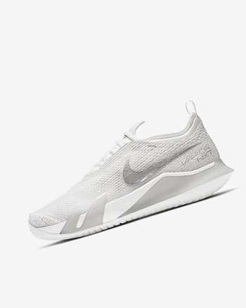 White / Grey / Metal Silver Women's Nike Court React Vapor NXT Tennis Shoes | UK2671