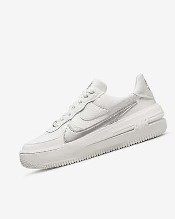 White / Grey / Metal Silver Women's Nike Air Force 1 PLT.AF.ORM Sneakers | UK5219