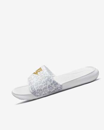 White / Grey / Platinum / Metal Gold Women's Nike Victori One Slides | UK2910