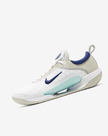 White / Light Beige / Turquoise / Deep Royal Blue Men's Nike Court Zoom NXT Tennis Shoes | UK4990