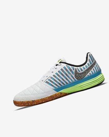 White / Light Blue / Black / Black Men's Nike Lunar Gato II IC Football Shoes | UK2285