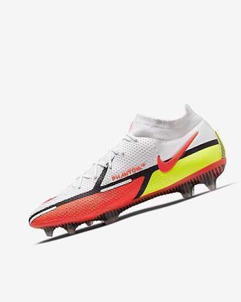 White / Light Red Men's Nike Phantom GT2 Dynamic Fit Elite FG Football Boots | UK2522