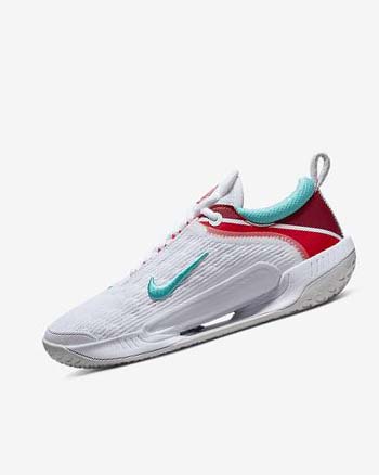 White / Light Silver / Red / Turquoise Women's Nike Court Zoom NXT Tennis Shoes | UK4984