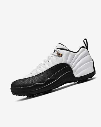 White / Metal Gold / Black Men's Nike Air Jordan XII Low Golf Shoes | UK5014