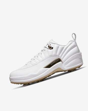 White / Metal Gold / White Men's Nike Jordan XII G Golf Shoes | UK4707