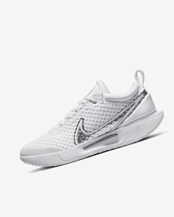 White / Metal Silver Women's Nike Court Zoom Pro Tennis Shoes | UK2872