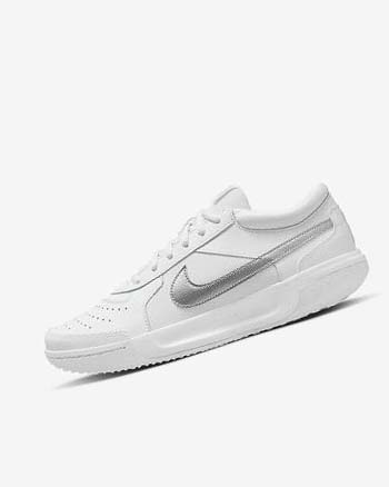 White / Metal Silver Women's Nike Court Zoom Lite 3 Tennis Shoes | UK4753